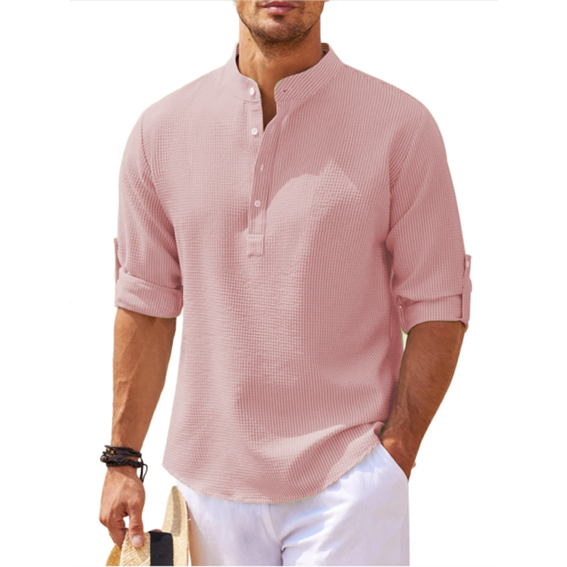Men's Grandad Collar Popover Shirt - Light Pink