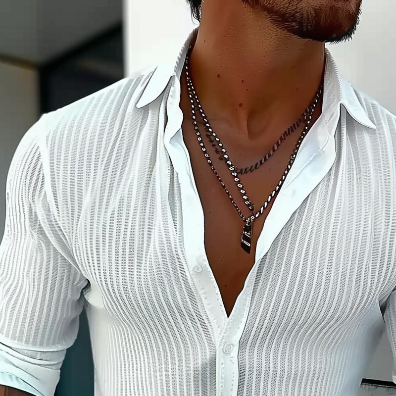 Men's Ribbed Button-Up Shirt