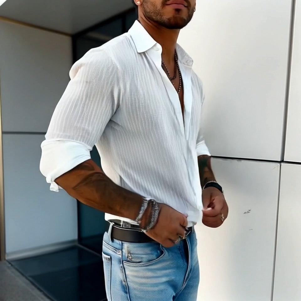 Men's Ribbed Button-Up Shirt