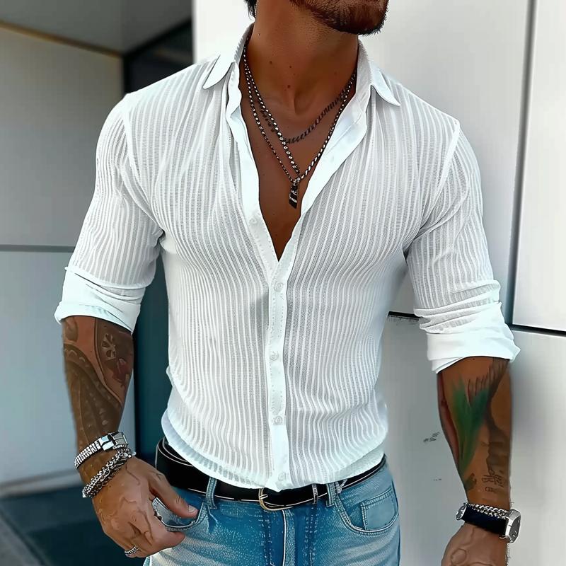 Men's Ribbed Button-Up Shirt