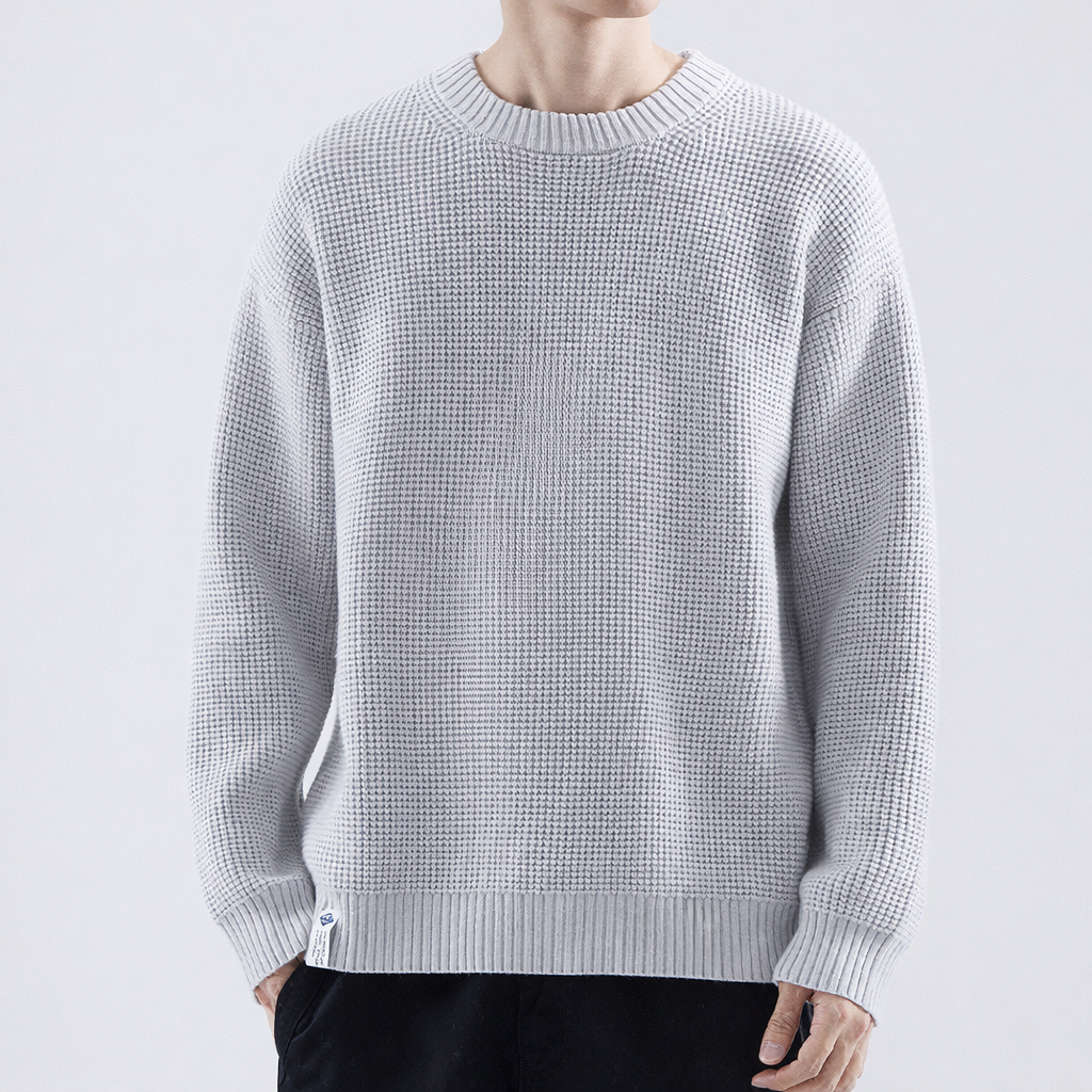 Men's Textured Crew Neck Sweater - Light Gray