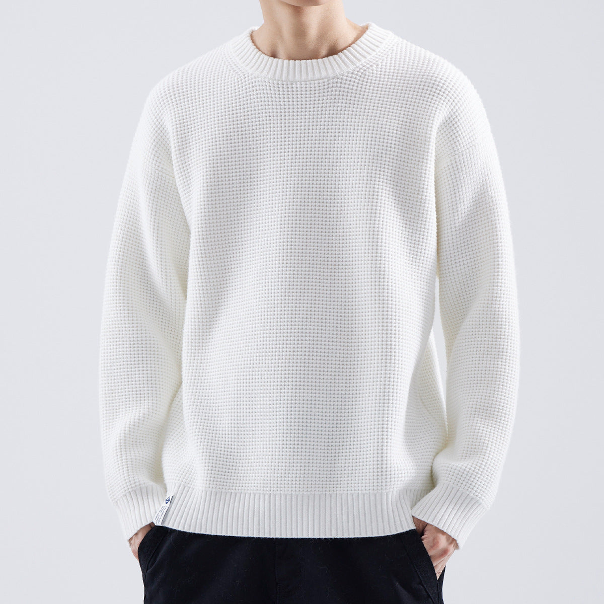 Men's Textured Crew Neck Sweater - White