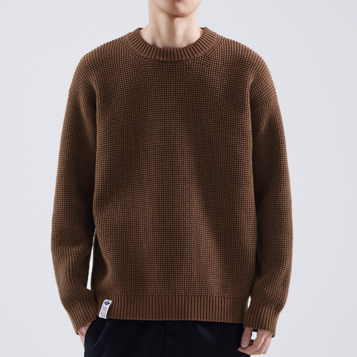 Men's Textured Crew Neck Sweater - Brown