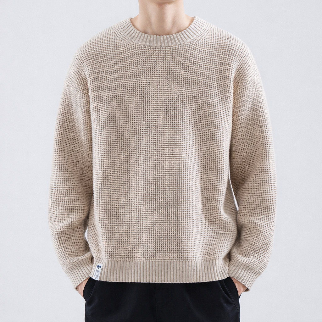 Men's Textured Crew Neck Sweater - Beige