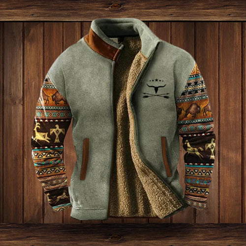 Men's Aztec Print Sherpa-Lined Cardigan Jacket - Gray with Print