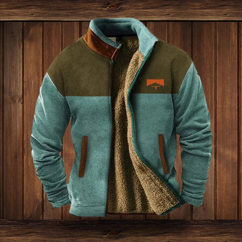 Men's Aztec Print Sherpa-Lined Cardigan Jacket - Blue