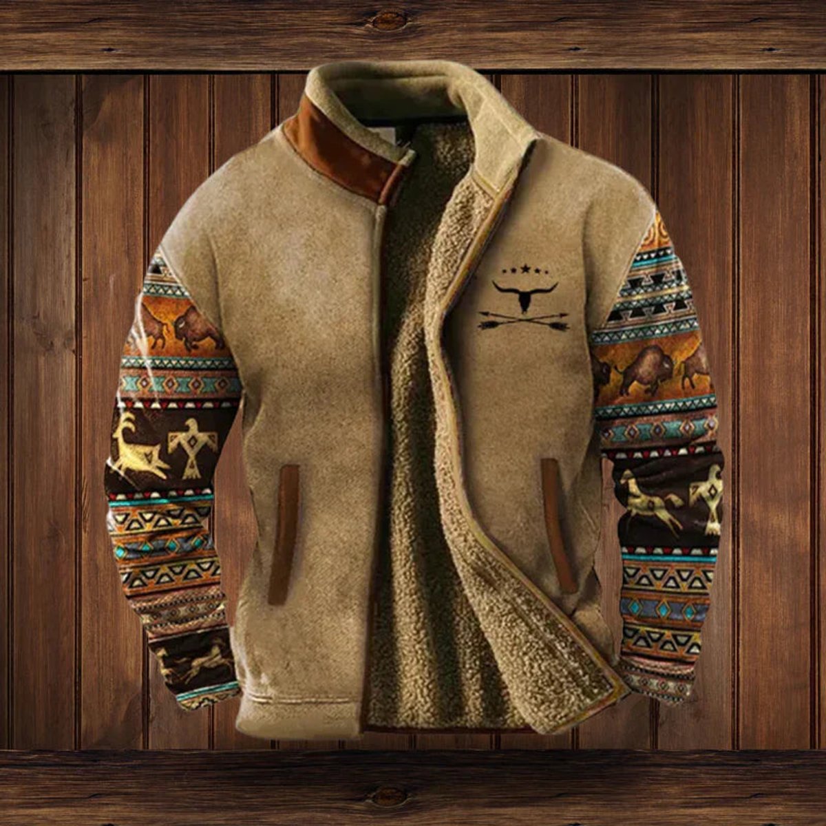 Men's Aztec Print Sherpa-Lined Cardigan Jacket