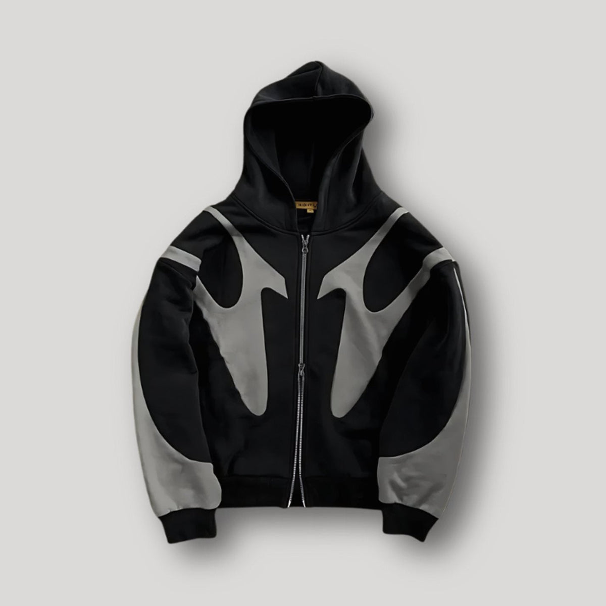 Men's Oversized Contrast Panel Full-Zip Graphic Hoodie - Black