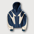 Men's Oversized Contrast Panel Full-Zip Graphic Hoodie - Blue