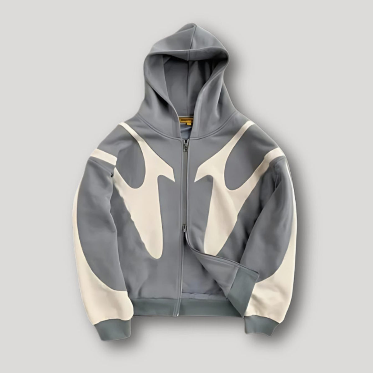 Men's Oversized Contrast Panel Full-Zip Graphic Hoodie - Gray