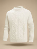 Men's Cotton Blend Cable-Knit Mock Neck Pullover - Ecru
