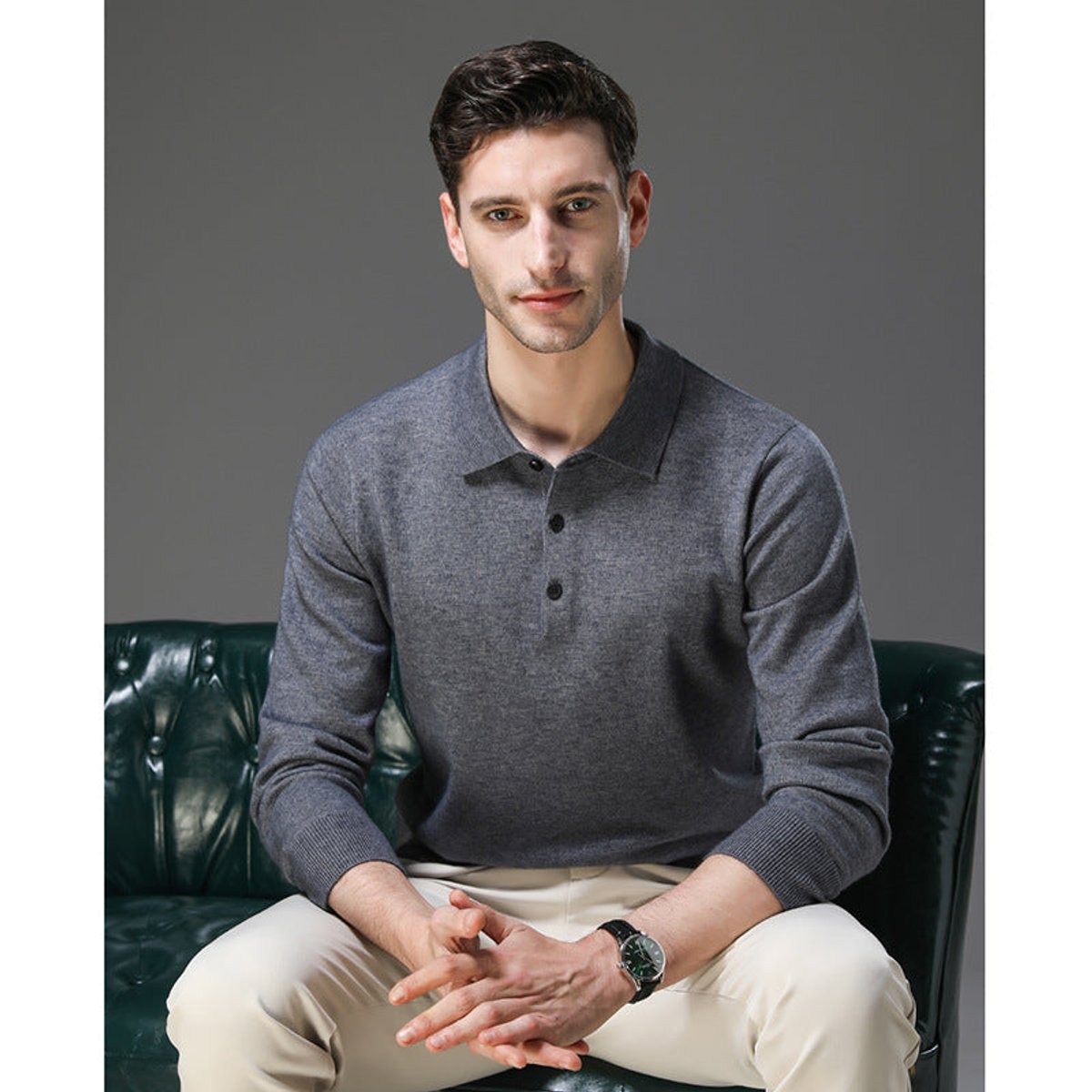 Men's Cashmere Polo Knit Sweater