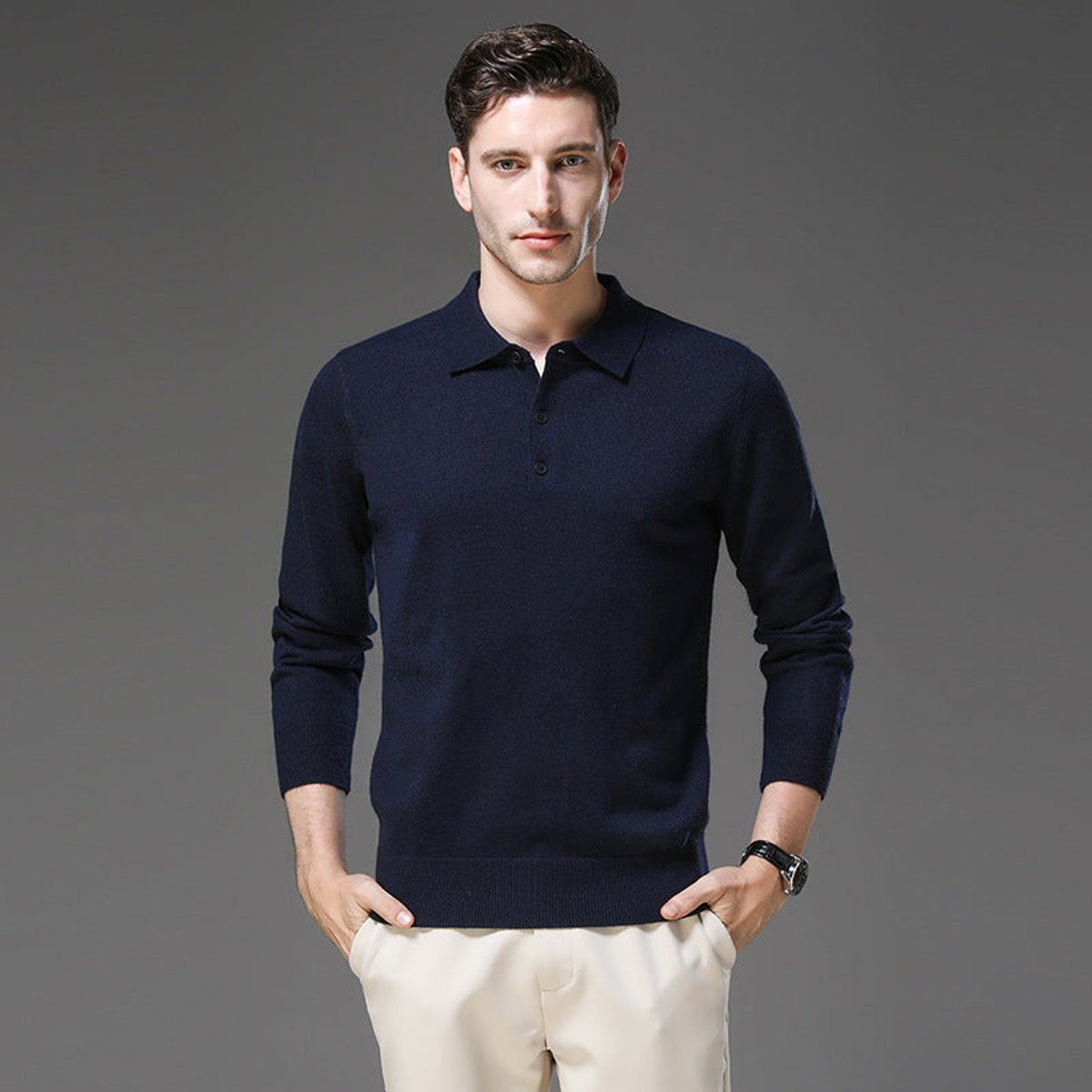 Men's Cashmere Polo Knit Sweater