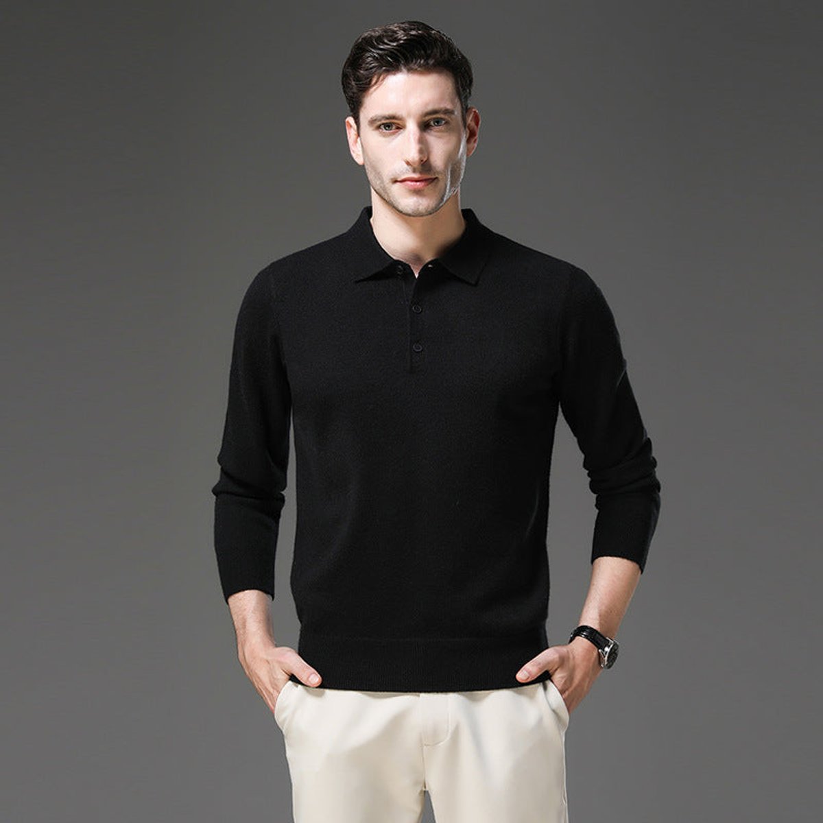 Men's Cashmere Polo Knit Sweater
