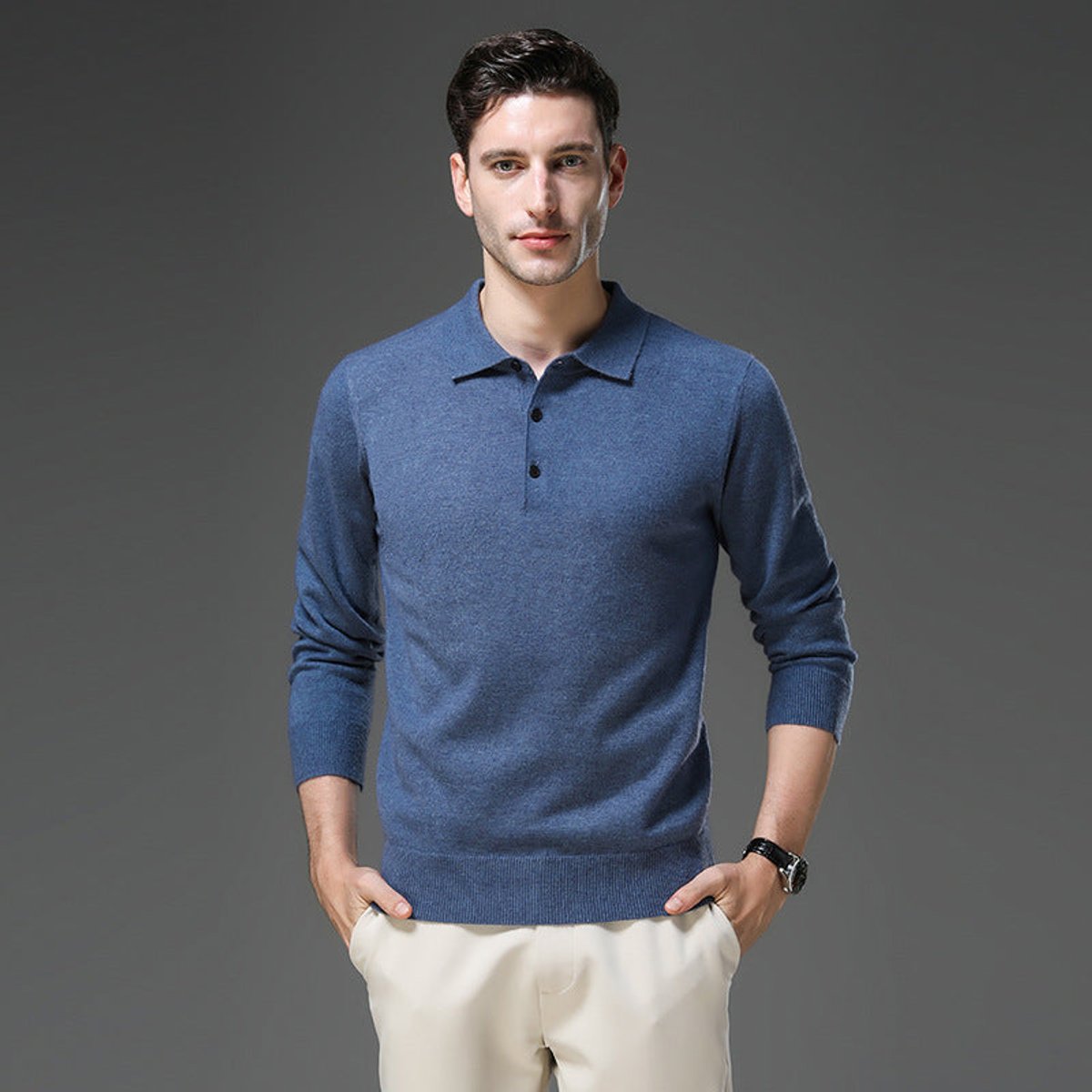 Men's Cashmere Polo Knit Sweater