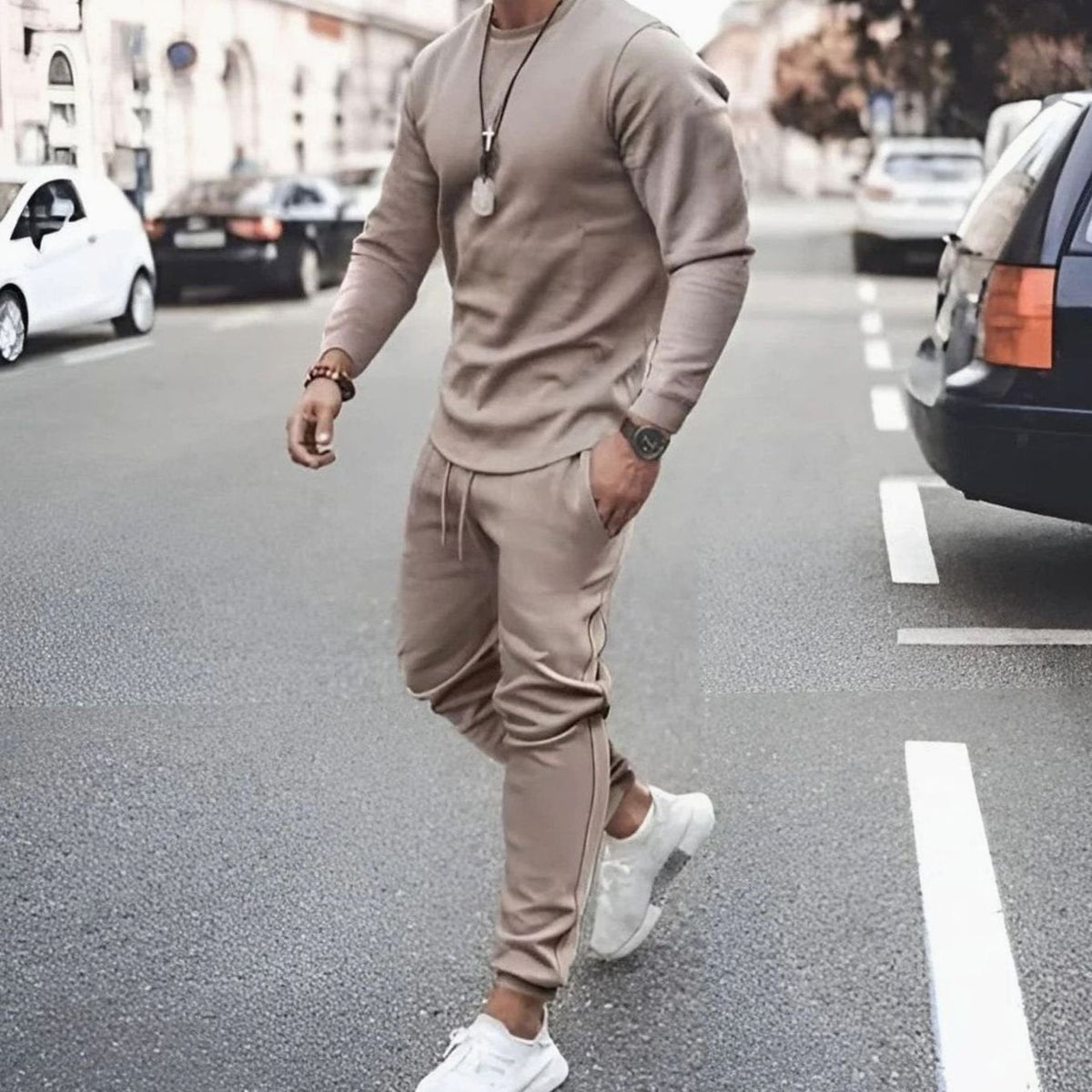 Men's Long Sleeve Crew Neck Tracksuit Jogger Set
