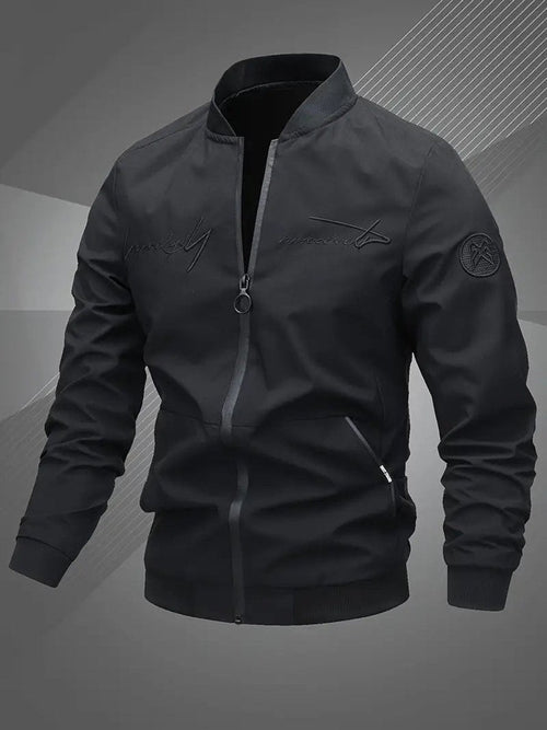 Men's Casual Baseball Collar Bomber Jacket - Black
