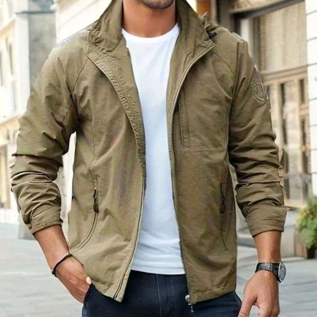 Men's Casual Zip-Up Urban Street Jacket - Brown