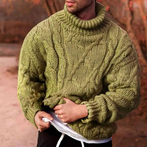 Men's Chunky Cable-Knit Turtleneck Sweater - Green