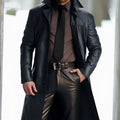Men's Long Faux Leather Trench Coat - Blue