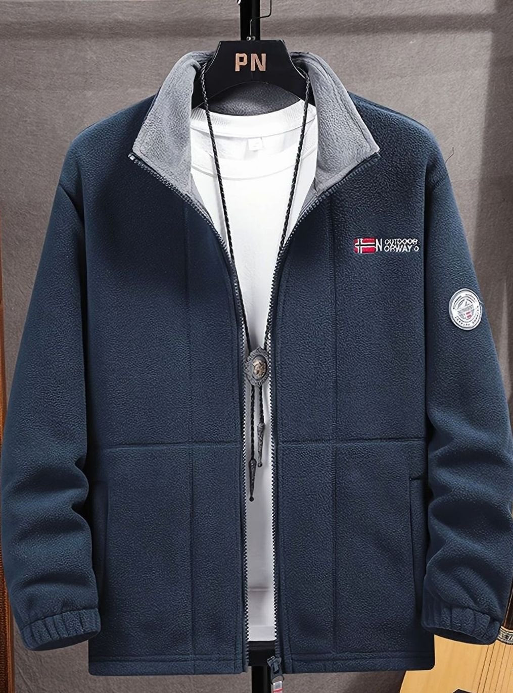 Men's Full-Zip Stand-Collar Fleece Jacket - Red