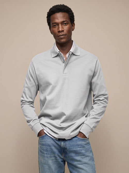 Men's Classic Long Sleeve Cotton Polo Shirt - White