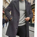 Men's Classic Single-Breasted Long Wool Overcoat - Dark Gray