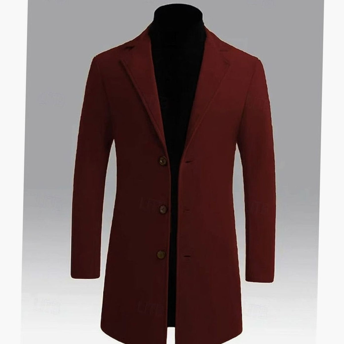 Men's Classic Single-Breasted Long Wool Overcoat