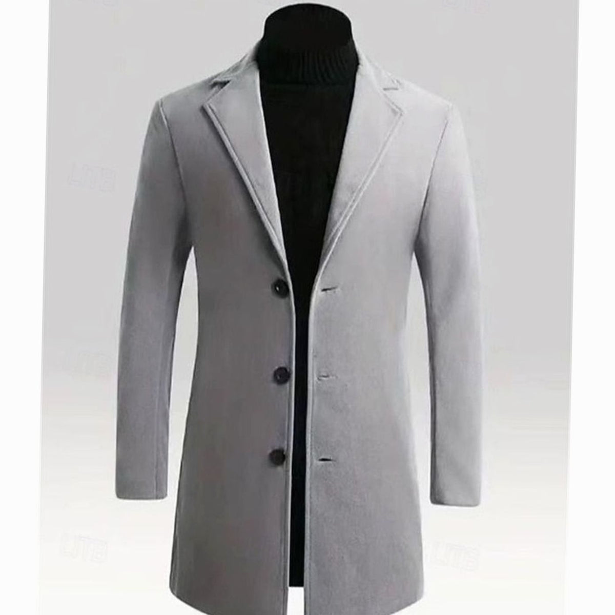 Men's Classic Single-Breasted Long Wool Overcoat