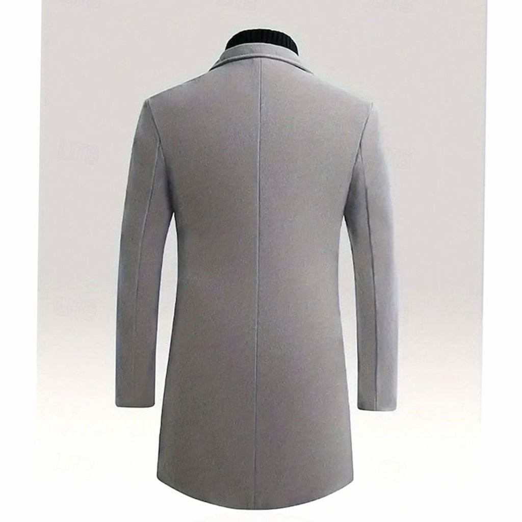 Men's Classic Single-Breasted Long Wool Overcoat