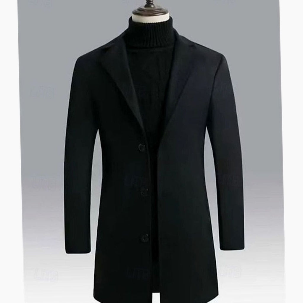Men's Classic Single-Breasted Long Wool Overcoat