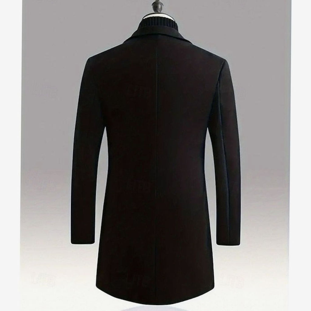 Men's Classic Single-Breasted Long Wool Overcoat