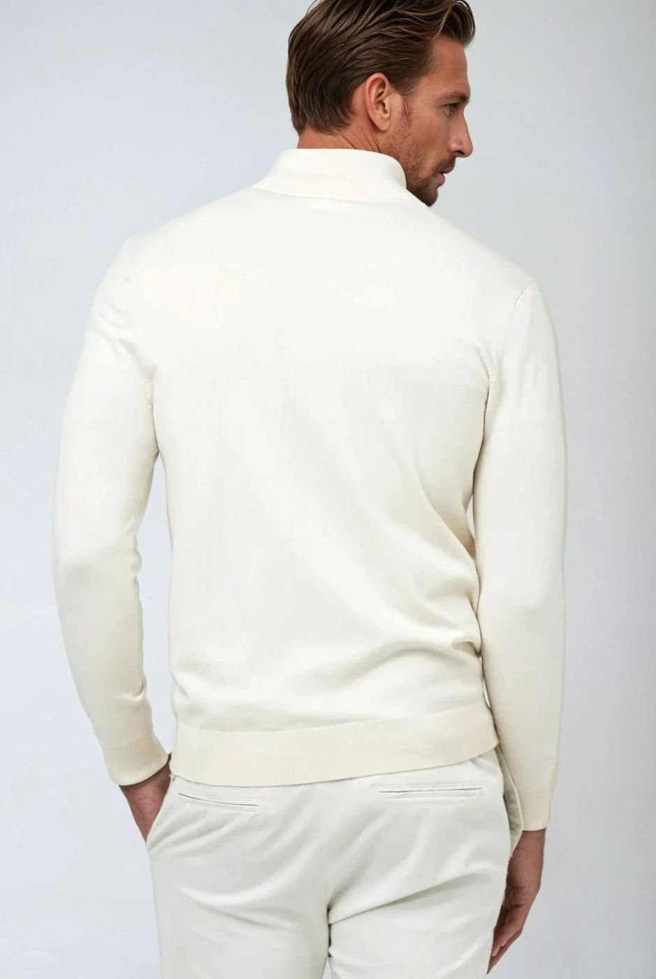 Men's Classic Quarter-Zip Sweater with Ribbed Cuffs