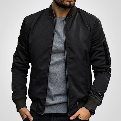Men's Classic Slim-Fit Bomber Jacket - Black