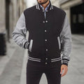 Men's Classic Snap-Front Varsity Bomber Jacket - Light Gray