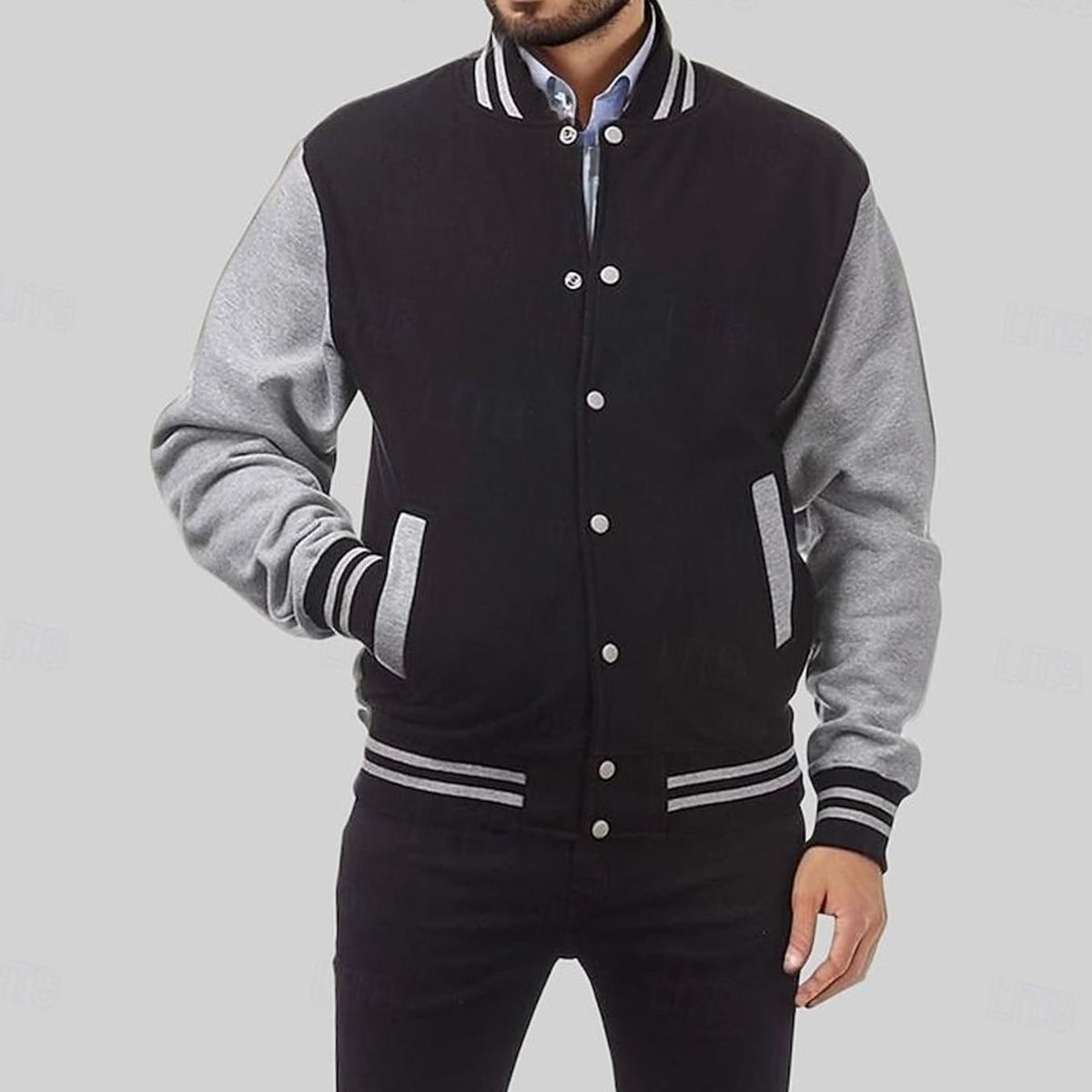Men's Classic Snap-Front Varsity Bomber Jacket