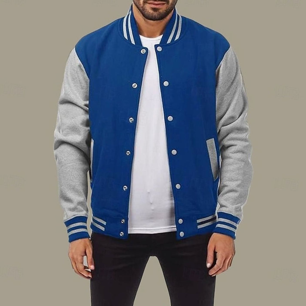 Men's Classic Snap-Front Varsity Bomber Jacket