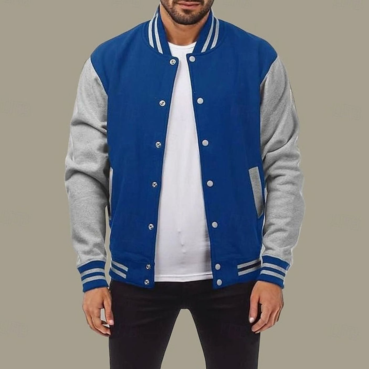Men's Classic Snap-Front Varsity Bomber Jacket