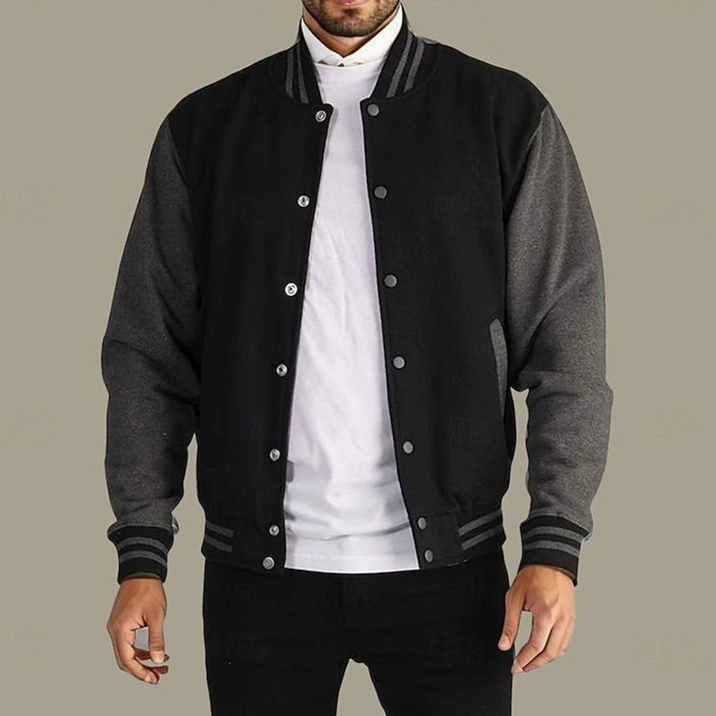 Men's Classic Snap-Front Varsity Bomber Jacket