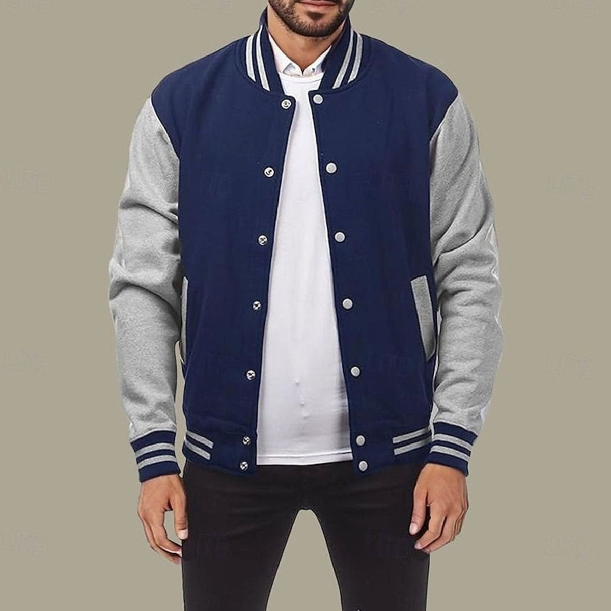 Men's Classic Snap-Front Varsity Bomber Jacket