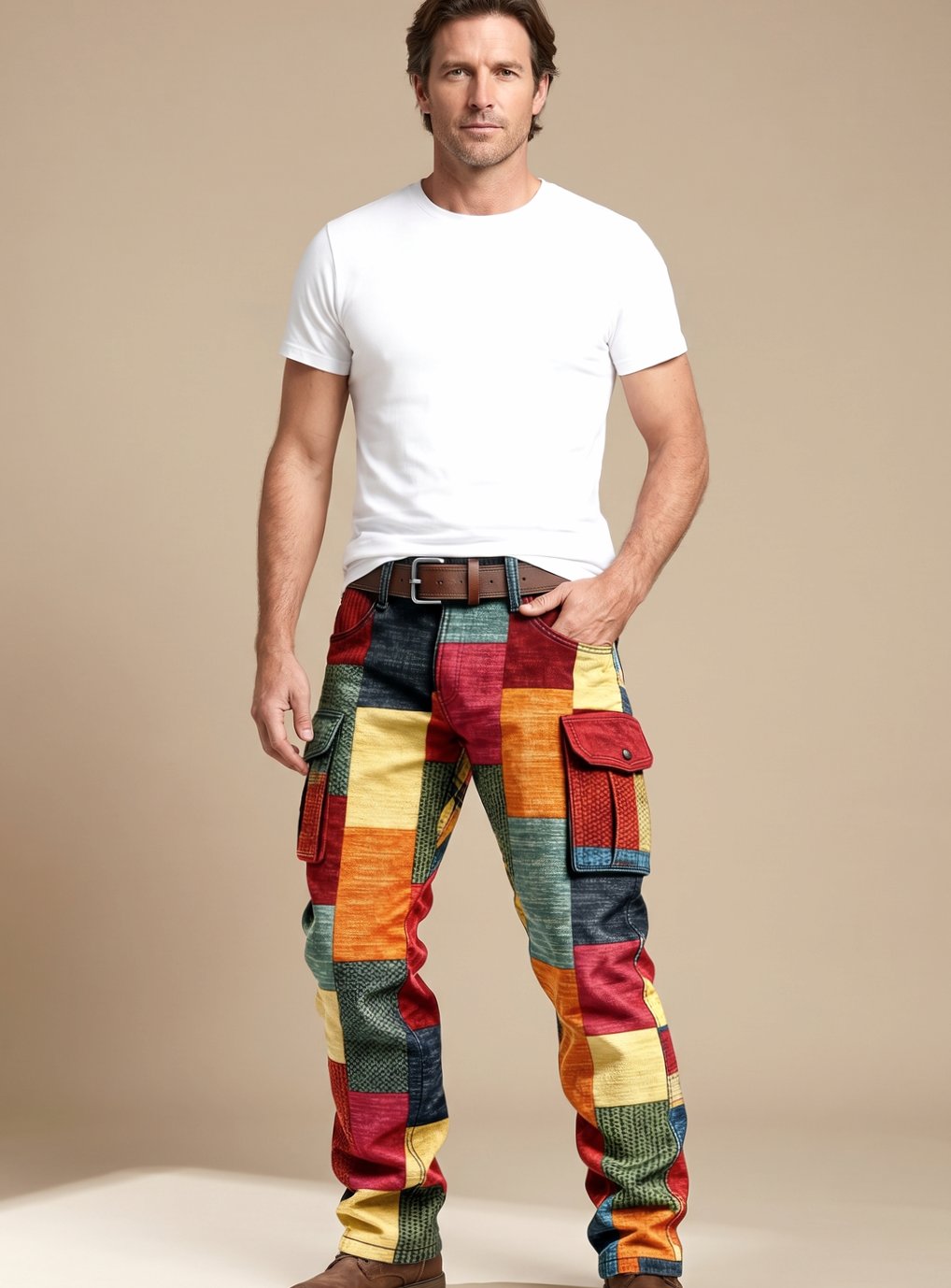Men's Colorblock Patchwork Relaxed Fit Cargo Pants