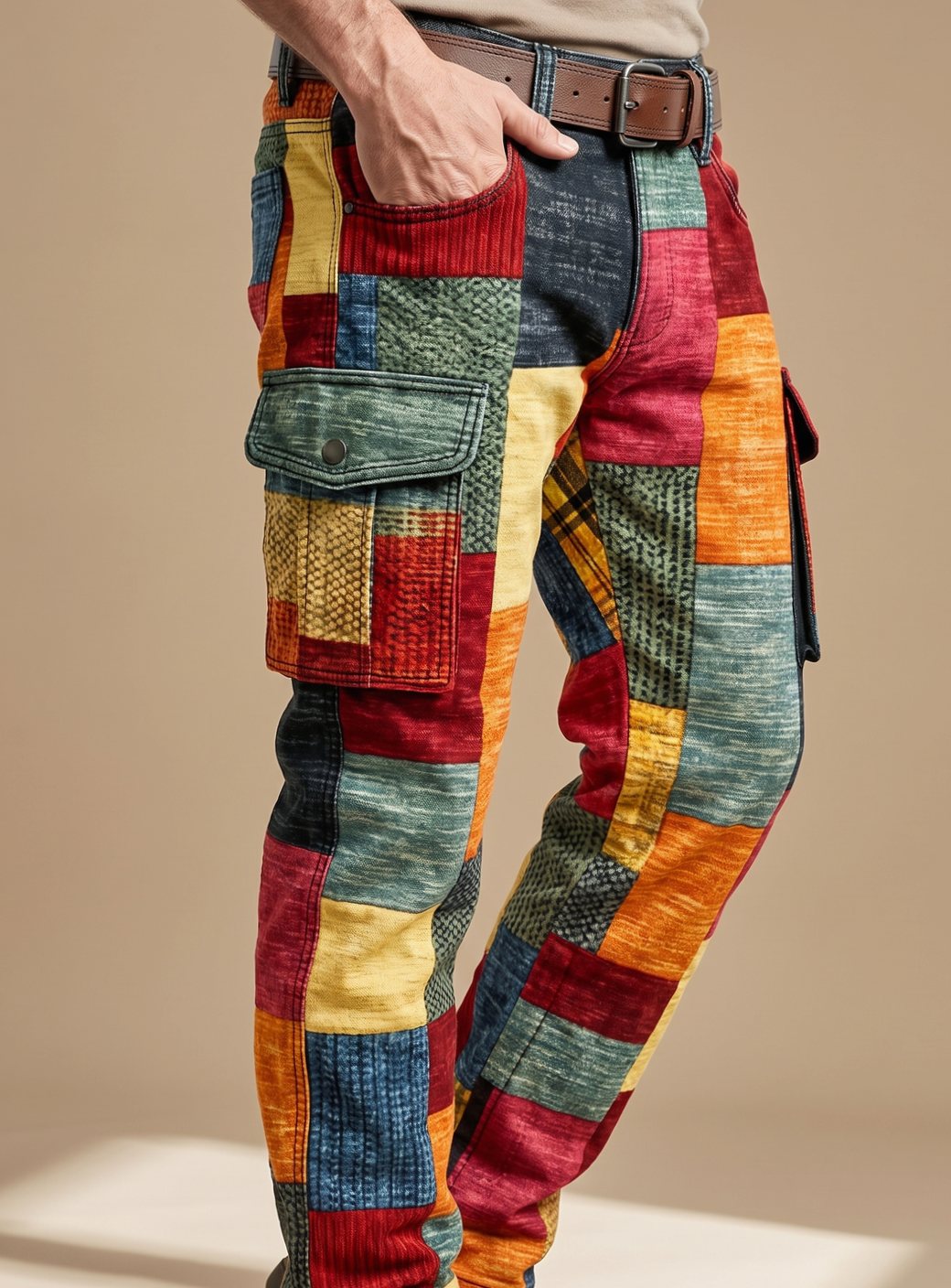 Men's Colorblock Patchwork Relaxed Fit Cargo Pants