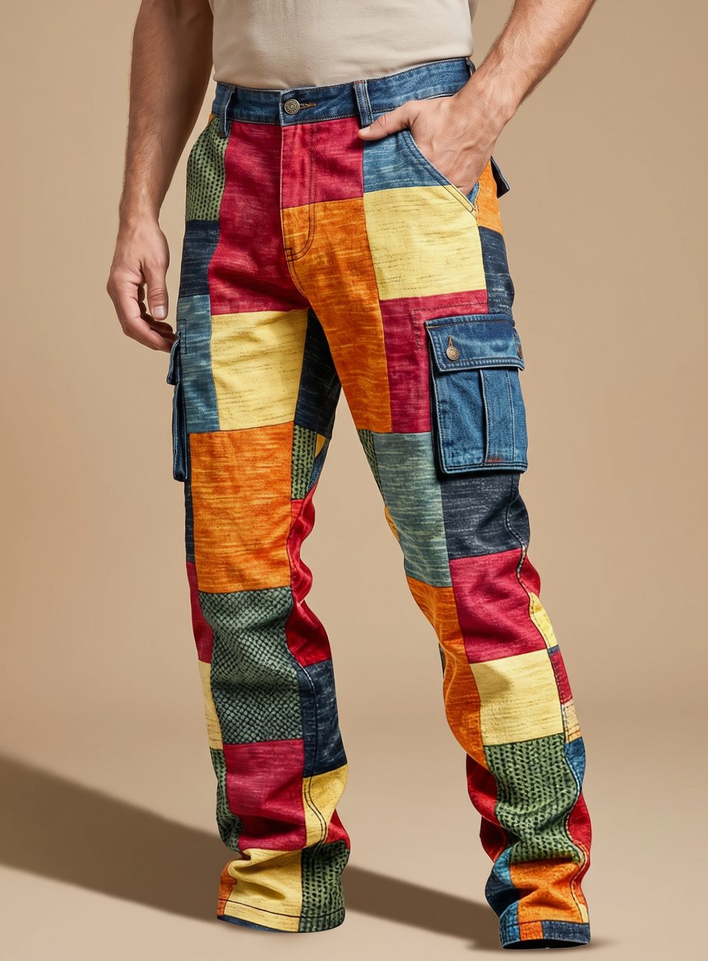 Men's Colorblock Patchwork Relaxed Fit Cargo Pants