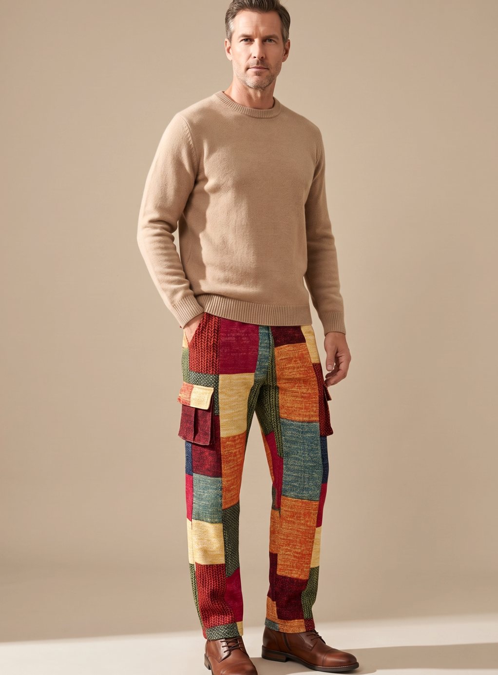 Men's Colorblock Patchwork Relaxed Fit Cargo Pants