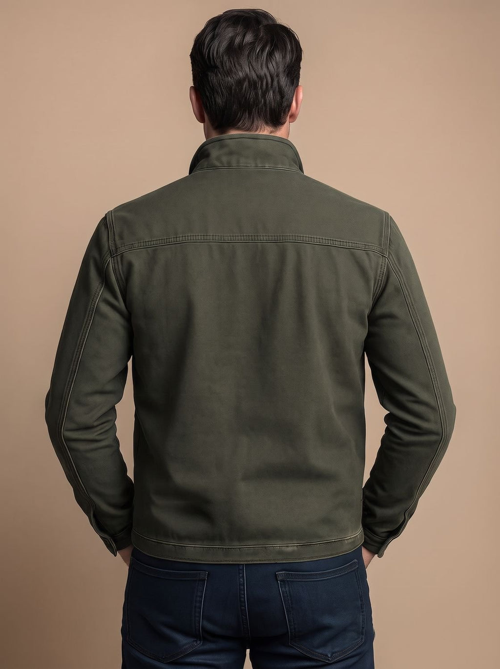 Men's Cotton Stand Collar Multi-Pocket Zip-Up Jacket