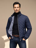 Men's Slim Diamond-Quilted Jacket with Brushed Fleece Lining - Navy Blue