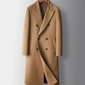 Men's Double-Breasted Wool Overcoat with Peak Lapels - Khaki