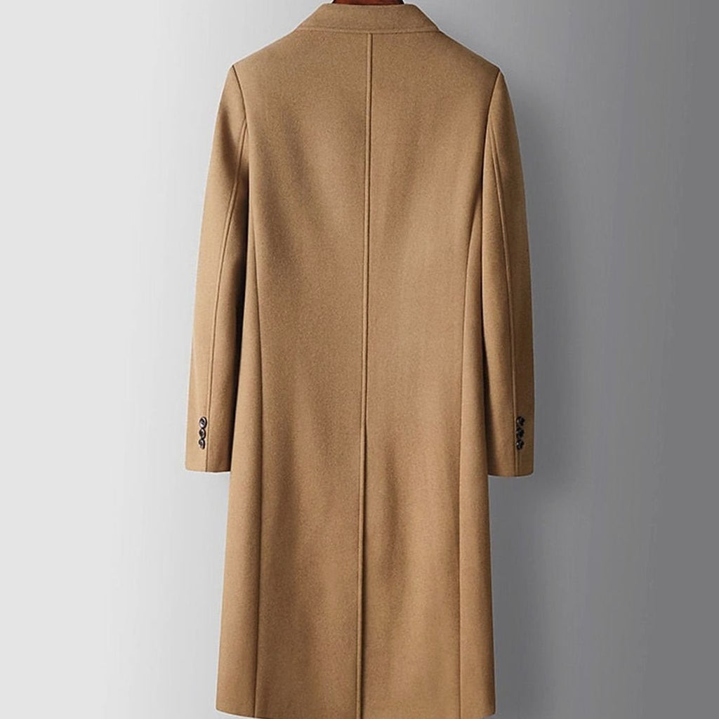 Men's Double-Breasted Wool Overcoat with Peak Lapels