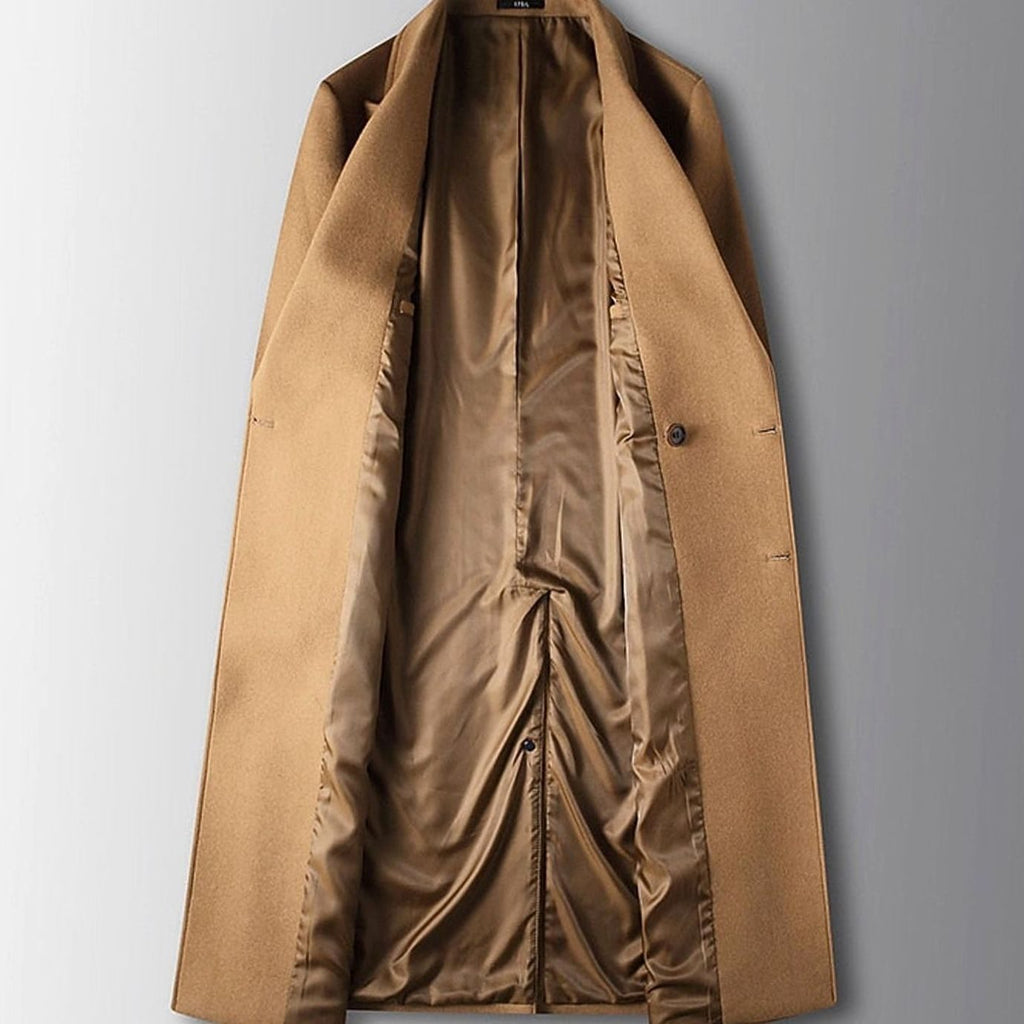Men's Double-Breasted Wool Overcoat with Peak Lapels