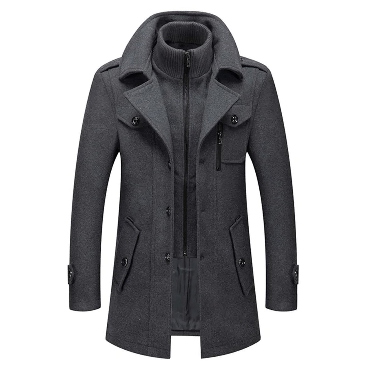 Men's Wool Blend Single-Breasted Layered Overcoat - Gray
